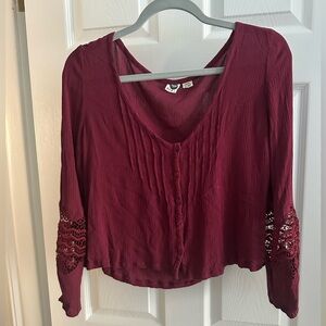 Roxy Maroon Top with Lace Sleeve Detail